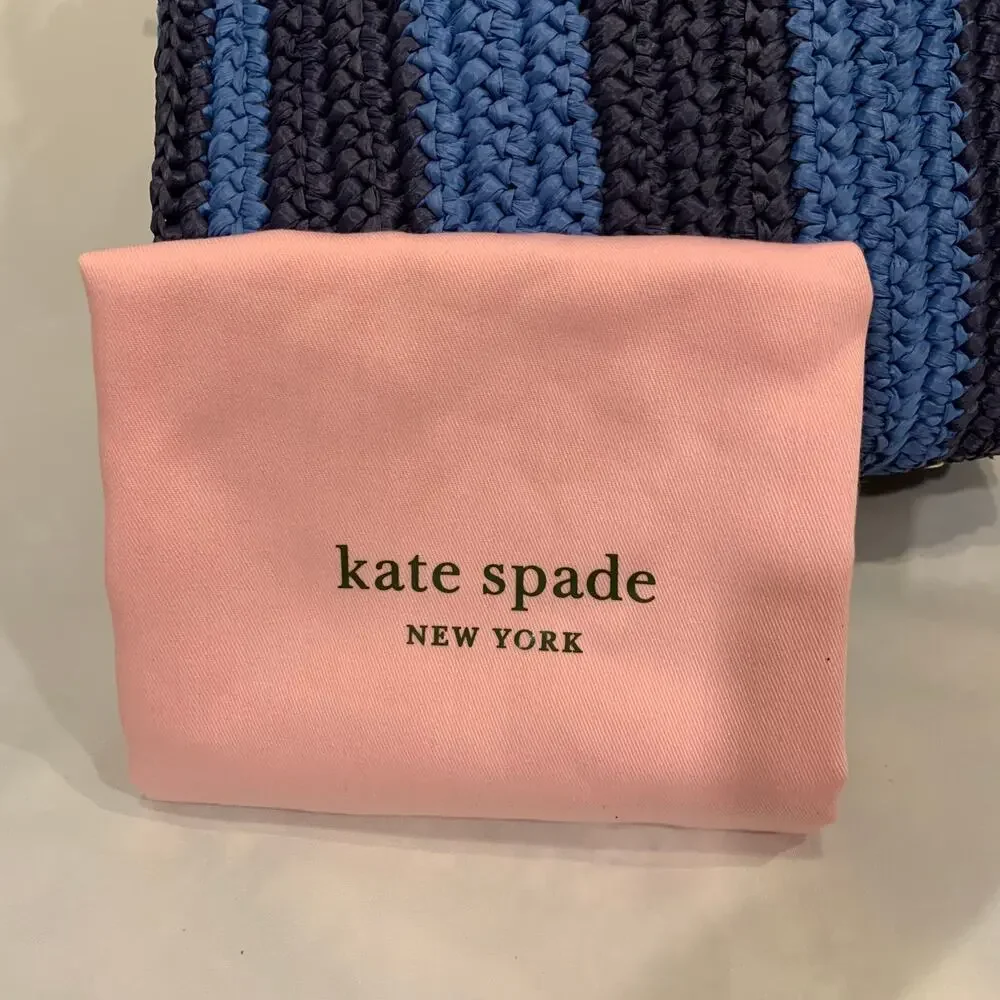 NWT Kate Spade Sam Blue & Navy Striped Straw Medium Satchel